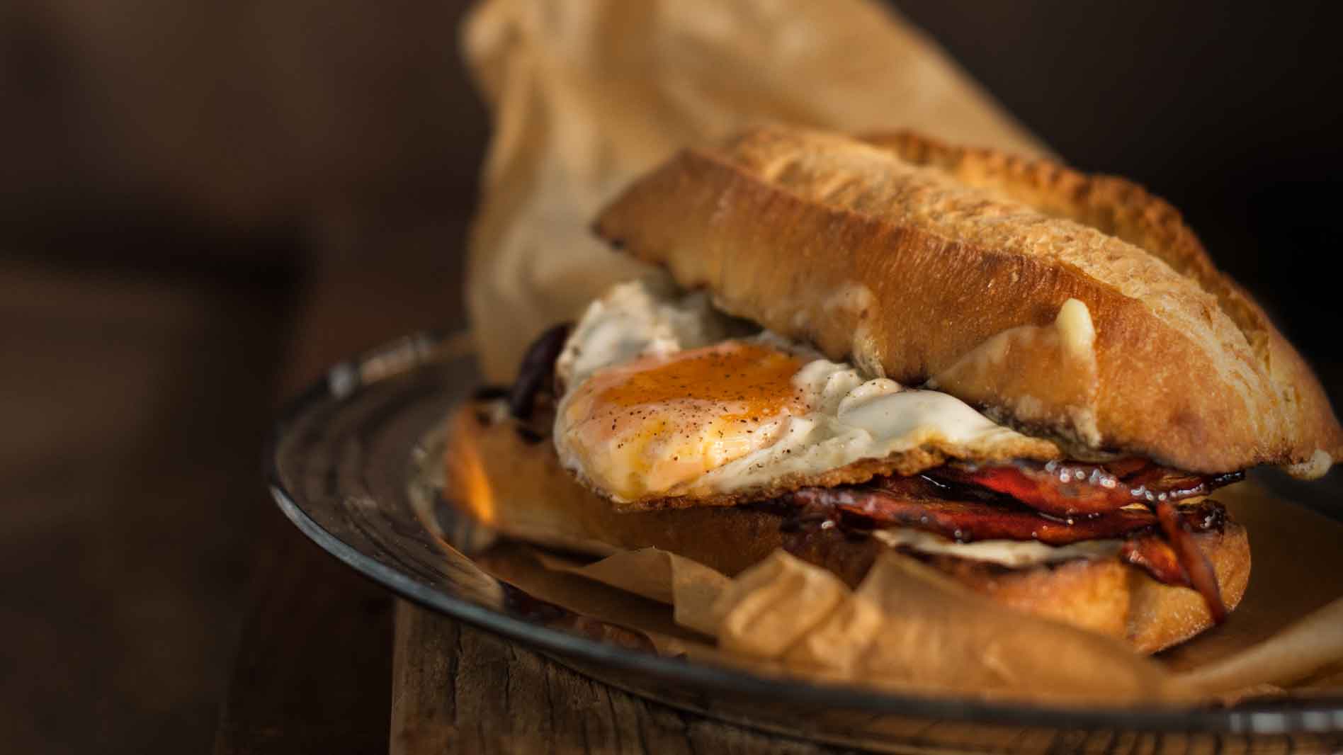 Egg and Honey Bacon Roll with Tabasco Mayonnaise