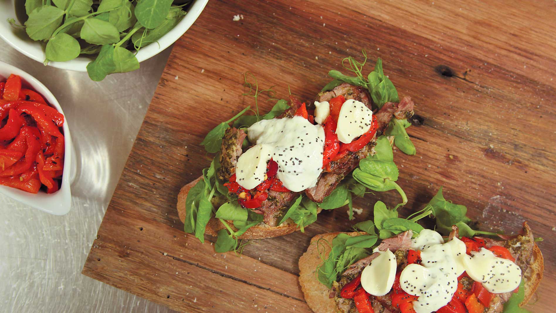 Roast Lamb Batard with Bocconcini, Peppers and Tzatziki