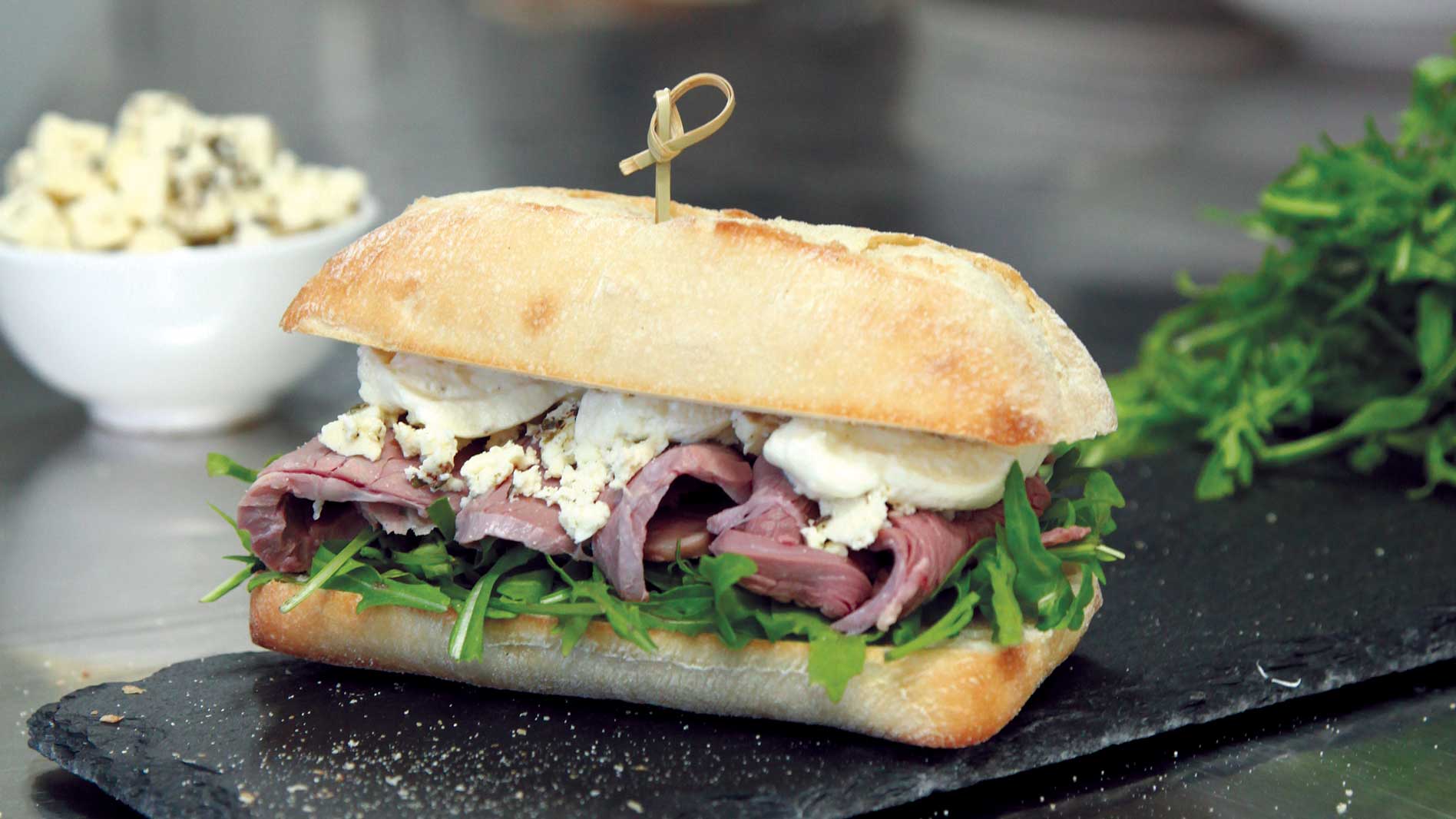 Shaved Beef Ciabatta Lunch Roll with Fetta and Horseradish Cream