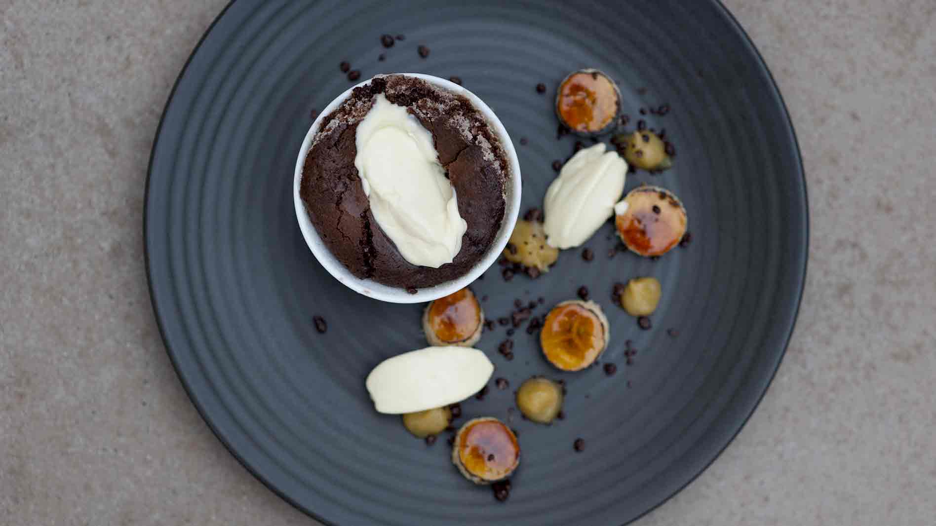 Chocolate Self Saucing Pudding, with Creme Fraiche and Salted Caramel