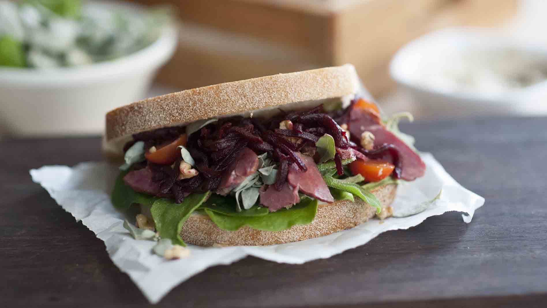 Smoked Kangaroo with Native Greens Sandwich