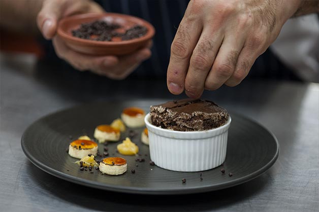 Chocolate Self Saucing Pudding, with Crème Fraiche and Salted Caramel 