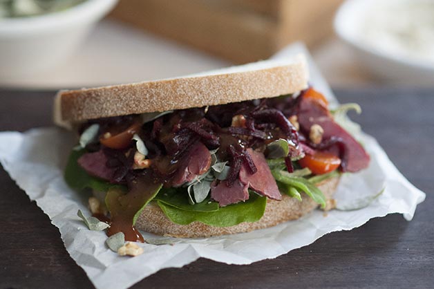 Smoked Kangaroo with Native Greens Sandwich 