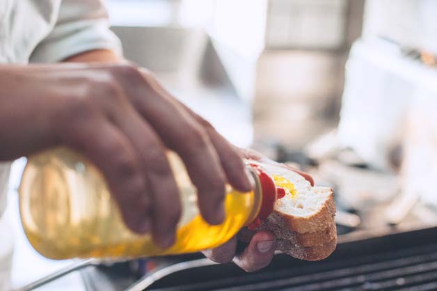 Generously coat Ciabatta with Olive Oil