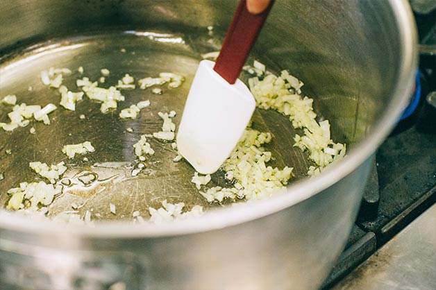 Sweat off onions in a pot until translucent 