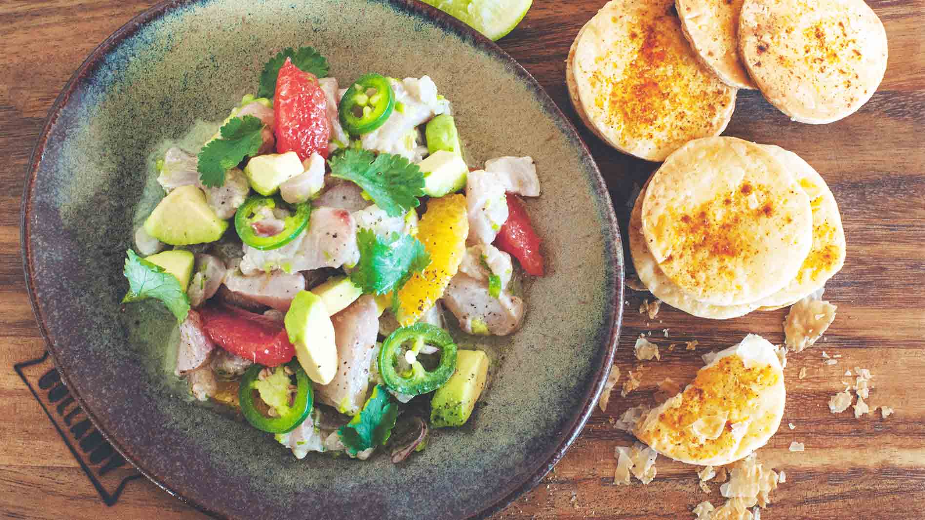 Kingfish Ceviche with Baked Puff Chips