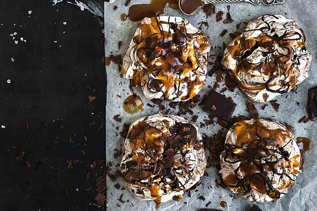 Rich, caramel covered Chocolate meringues