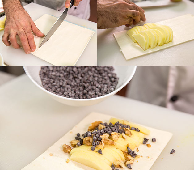 Preparing pastry and adding the mixture