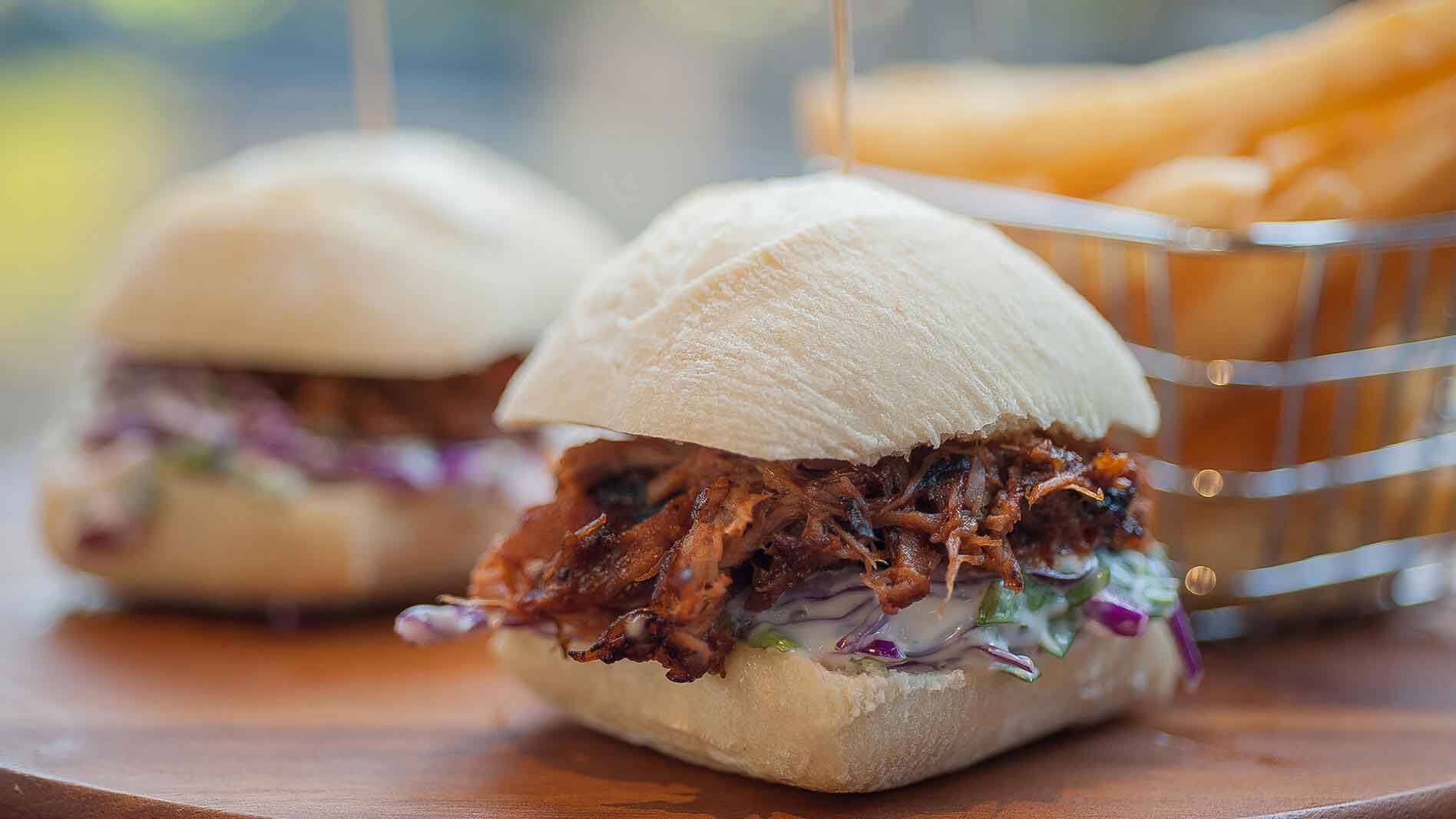 12 Hour Pulled Pork Sliders with Red Cabbage and Kale Slaw