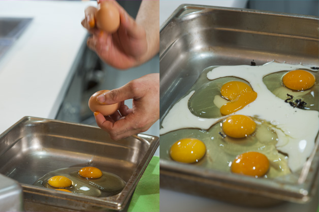 Cracking eggs in a bowl