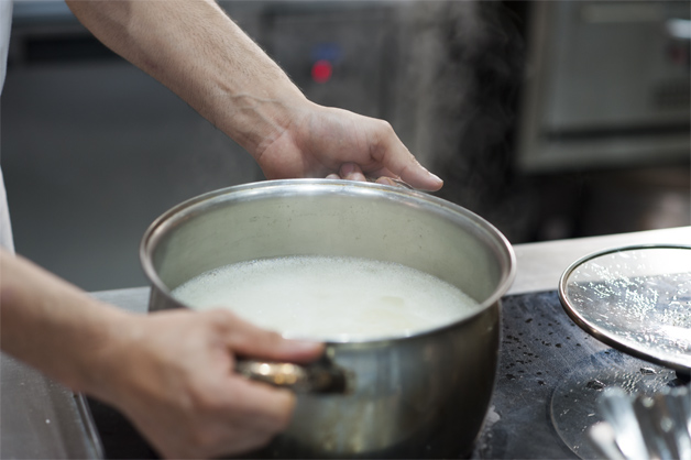 Rice soaking in a pot