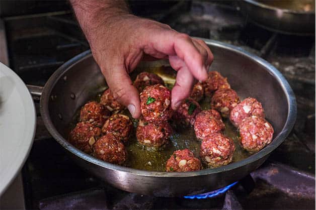 Frying the meatballs