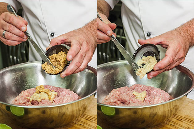 Pouring ingredients in bowl