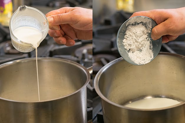 Whisking together the custard ingredients