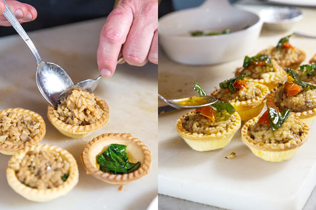 Filling shells with risotto 