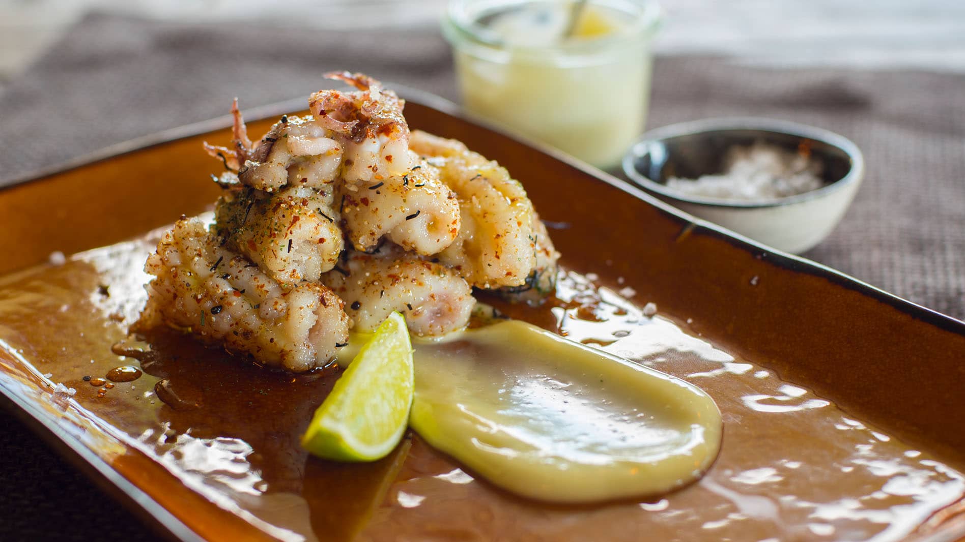 Togarashi Squid with Wakame, Lime and Wasabi Mayonnaise