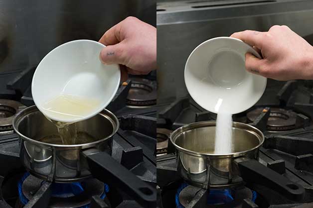 An image of the chef making the glaze for the pork cutlet