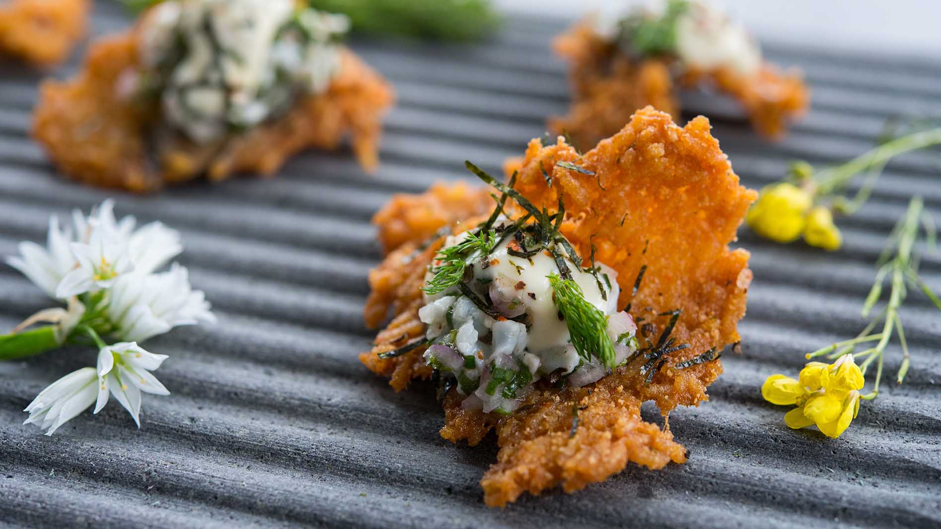 Prawn Tartare on Furikake Rice Crackers