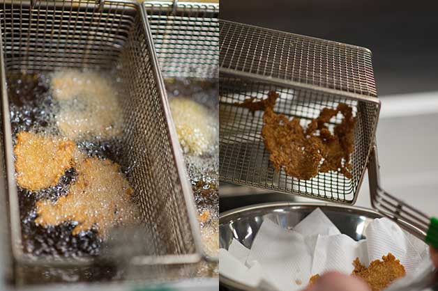 Photo of the rice crackers in a deep fryer