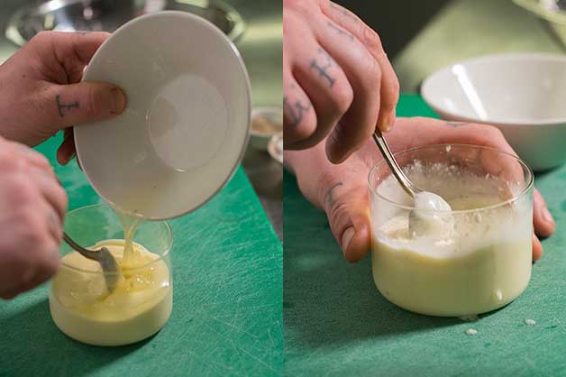 Chef is seen making the mayonnaise