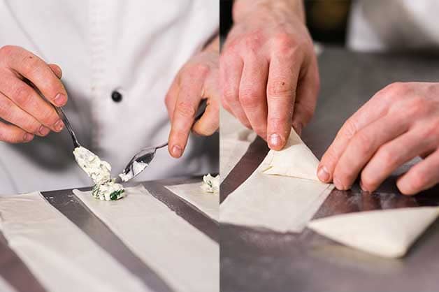 The cream is filling the pastry with the filling created