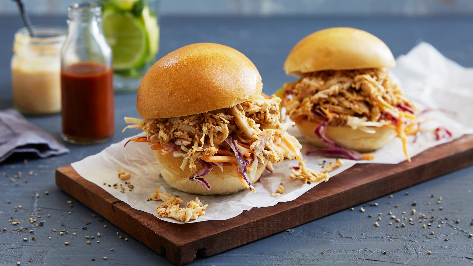 Pulled Chicken and Coleslaw Sliders