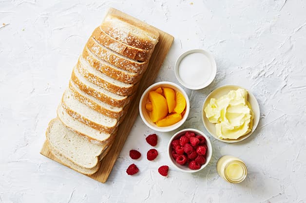 Image of the raw ingredients for the bread and butter pudding