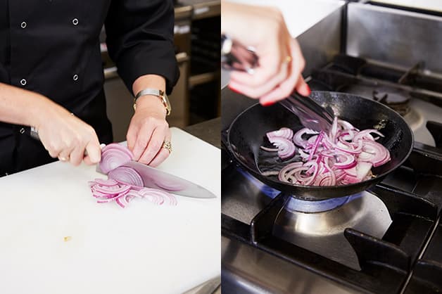 Image of the chef slicing the onion