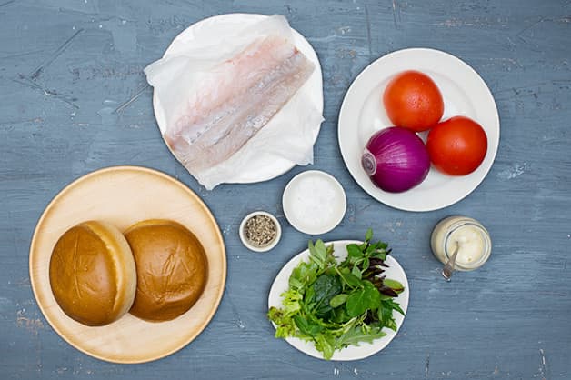 Image of the raw ingredients for the Barramundi Burger