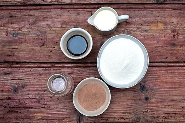 Image shows all the raw ingredients for cooking the chocolate cake