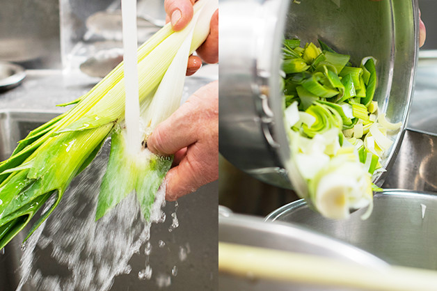 Chef is pictured cleaning and frying the fresh leak