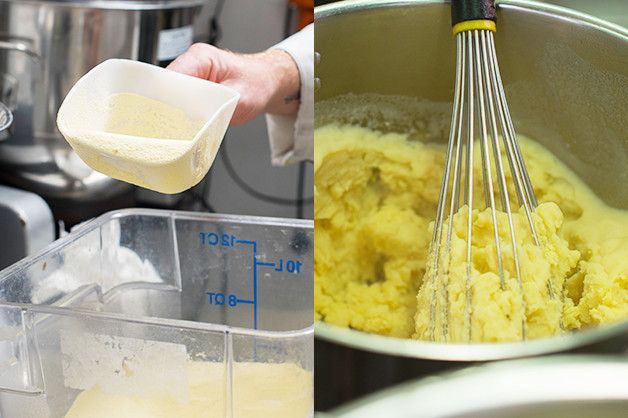 Chef is seen making mash potato