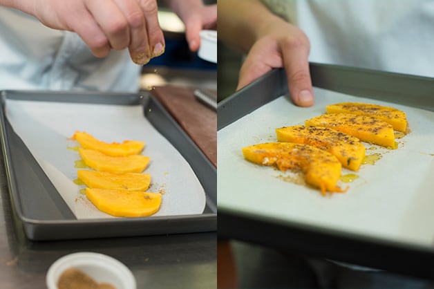 The chef is then pictured seasoning the pumpkin