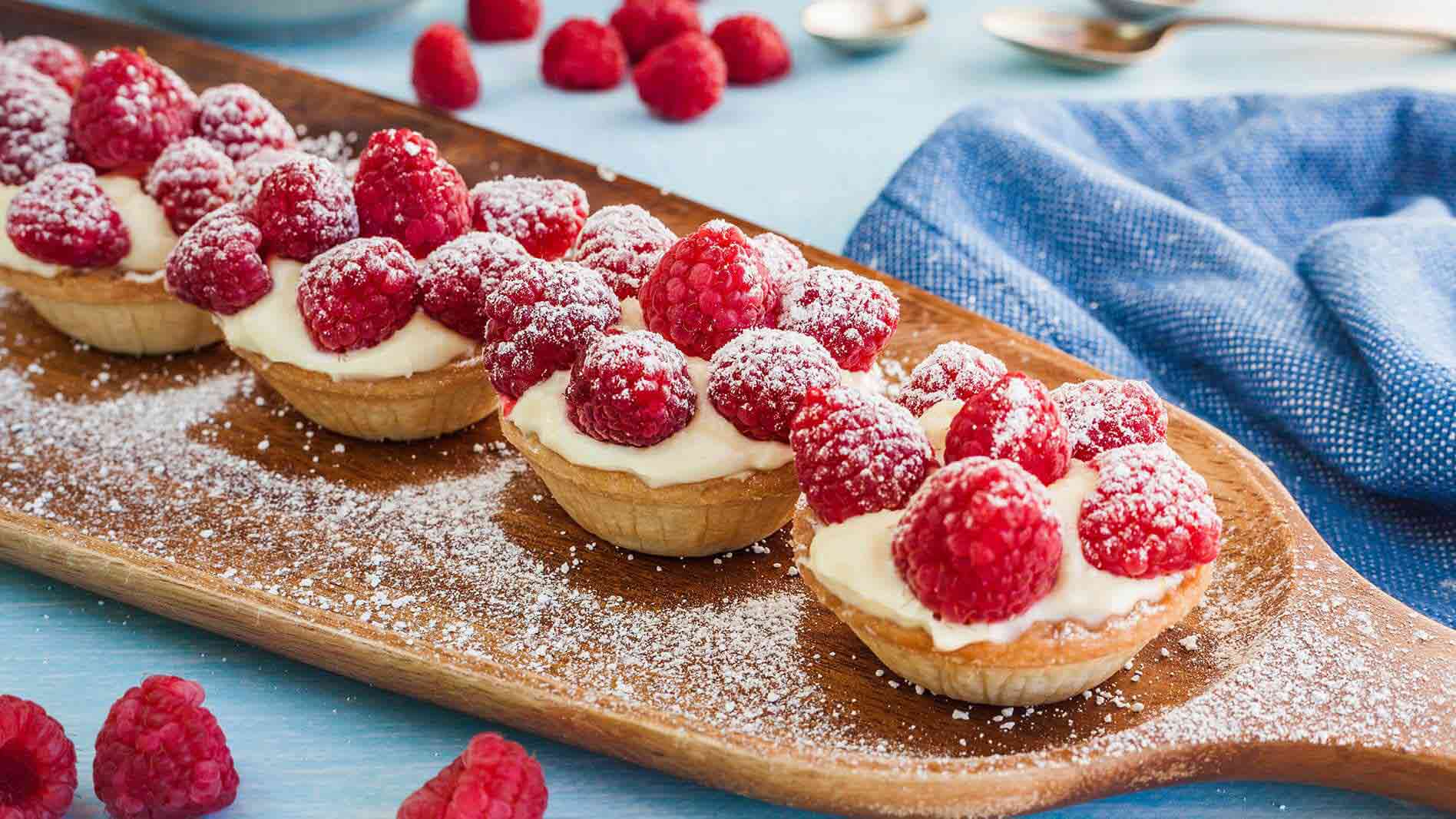 Raspberry, Mascarpone, Grappa and White Chocolate Tartlets