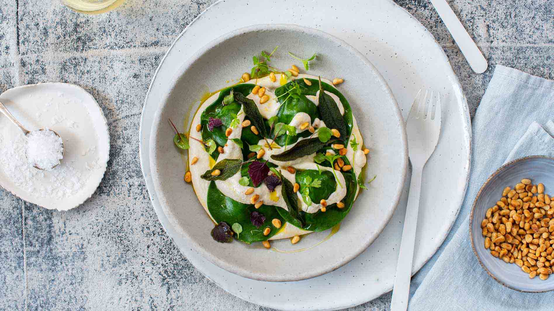 Vegan Spinach Ravioli With Roast Pumpkin