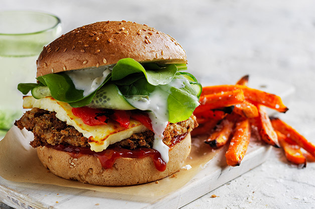 Gluten free burger with sweet potato fries