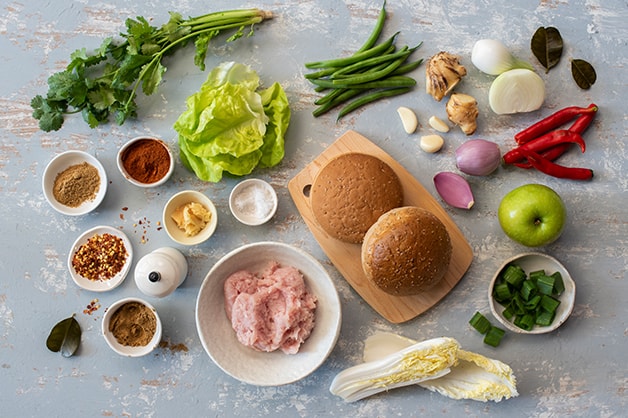 Gluten free chicken burger raw ingredients