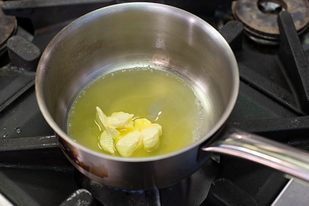 Melting the Meadow Lea Spread in a pot