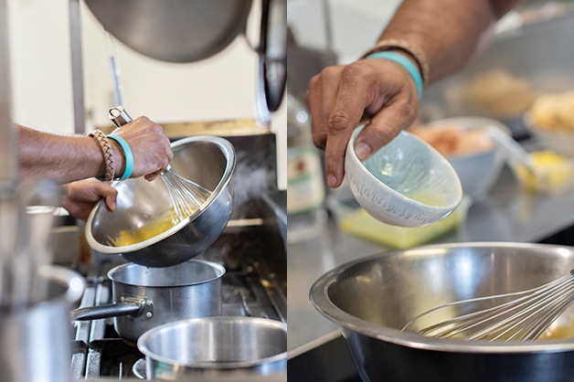 Whisking eggs over a boiler