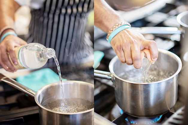 Adding Cornwells Apple Cider Vinegar to the pot then the eggs