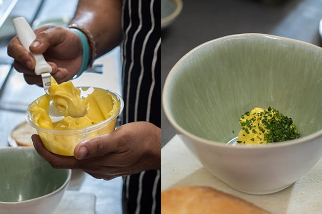 Combing the butter and parsley