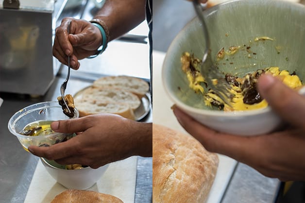 Making the garlic spread with the garlic