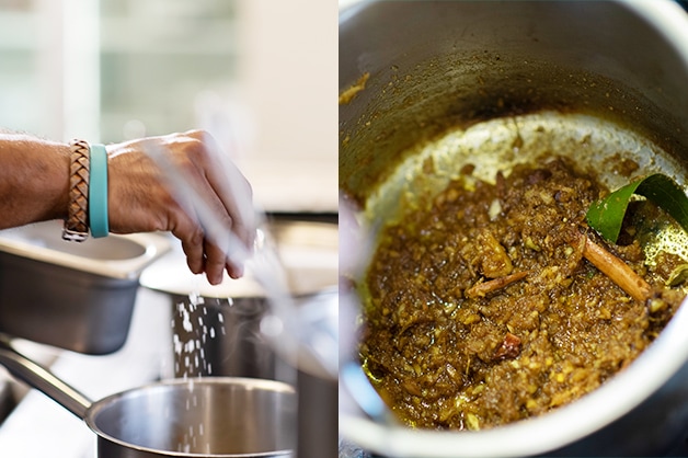 Adding spices to the pot