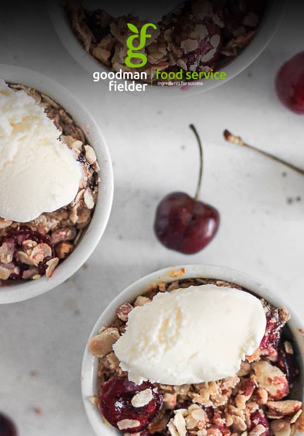 Poster of oats, fruit and yoghurt in colanders