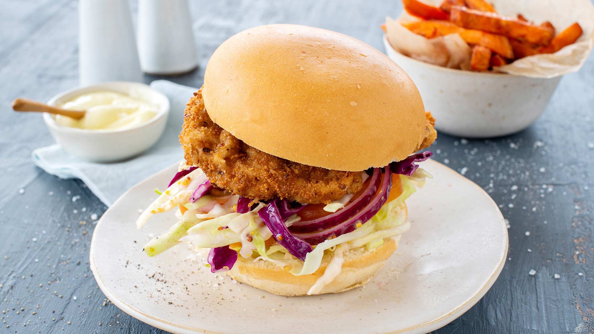 Chicken Schnitzel Burger With Slaw