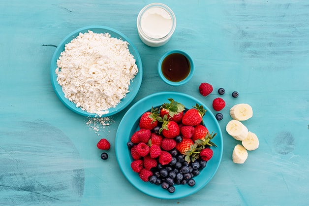 Image of the raw ingredients for the summer berry pancakes