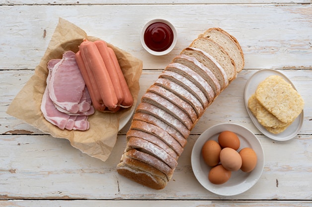 This image is of the raw ingredients for the tradie sandwich