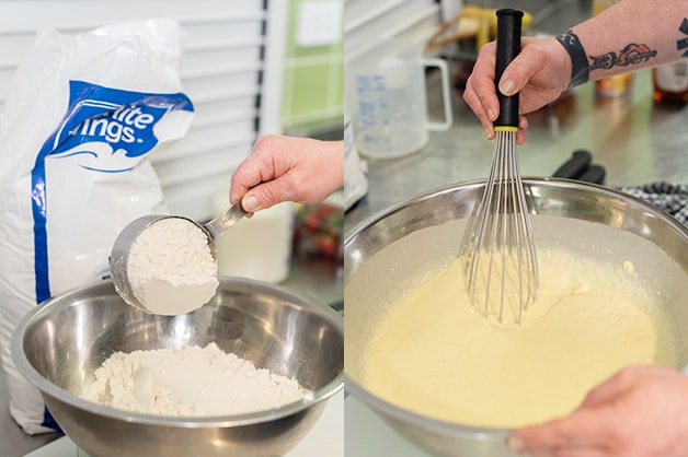 Mixing of the White Wings Pancake Mix and wet ingredients