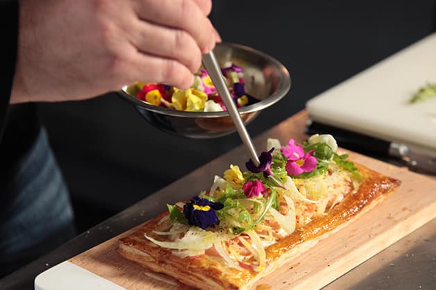 Image of the finished smoked trout labneh tart
