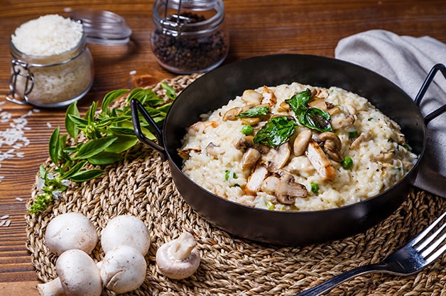 Image is of a dish of risotto